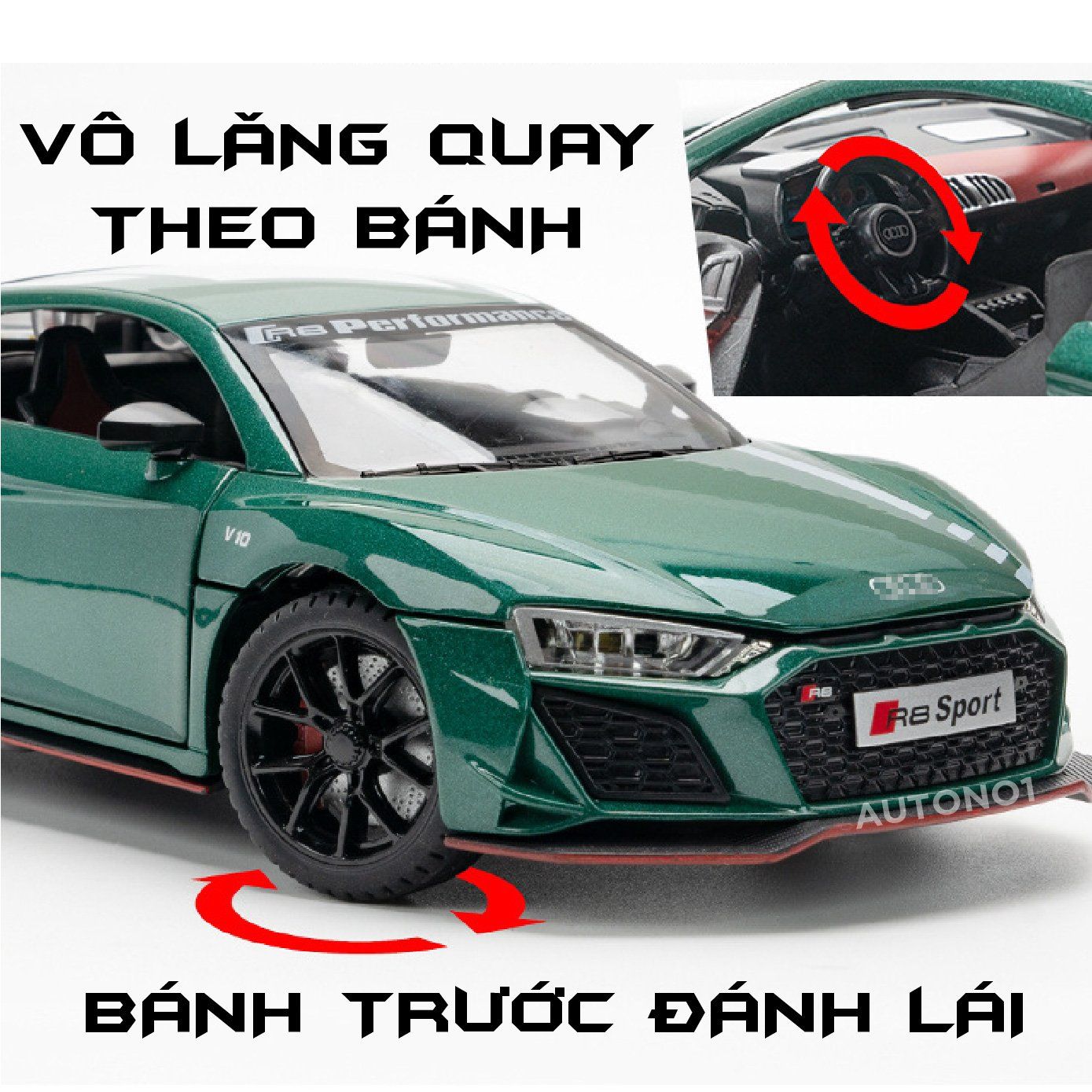  Mô hình xe Audi R8 V10 full open , đánh lái được tỉ lệ 1:24 Miniauto OT354 