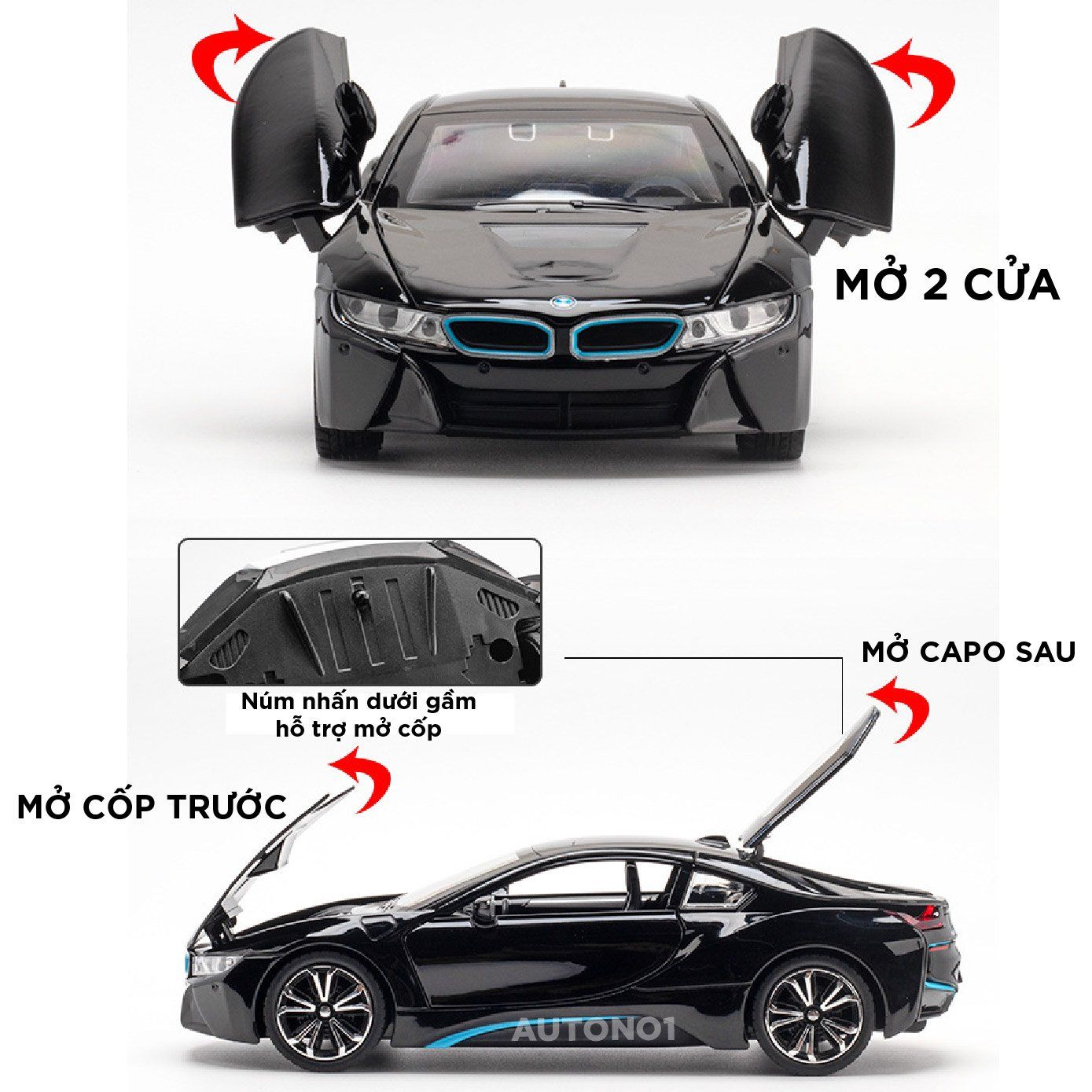  Mô hình xe BMW i8 tỉ lệ 1:22 Jiaye Model OT387 