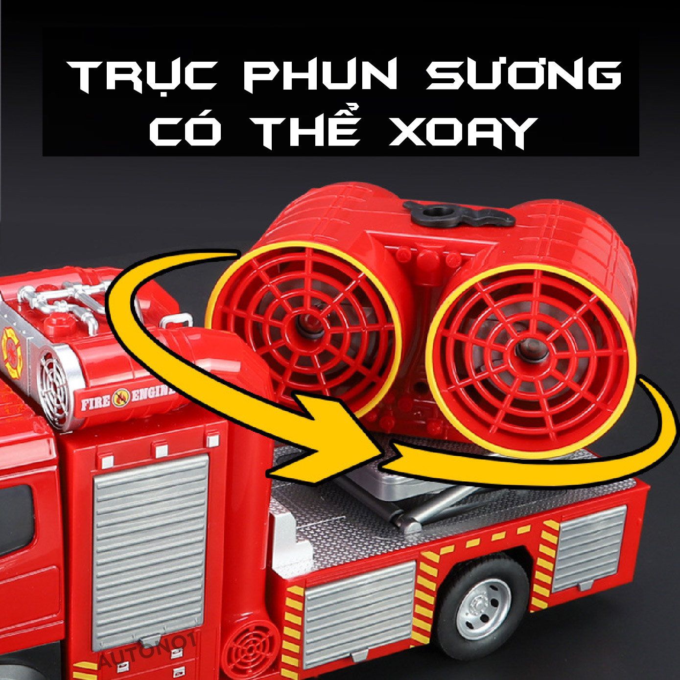  Mô hình xe cứu hỏa trục xoay phun khói tỉ lệ 1:24 Metal DieCast OT446 