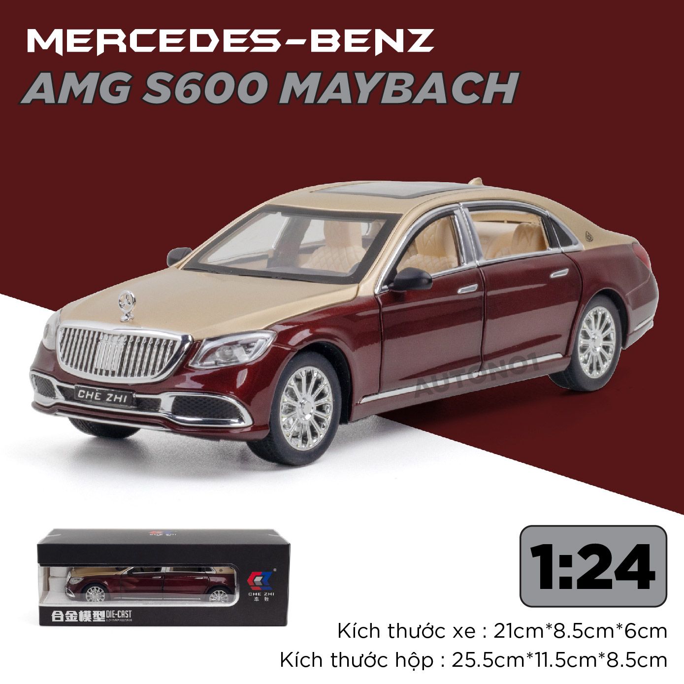  Mô hình xe Mercedes Maybach S600 full open tỉ lệ 1:24 Chezhi OT443 