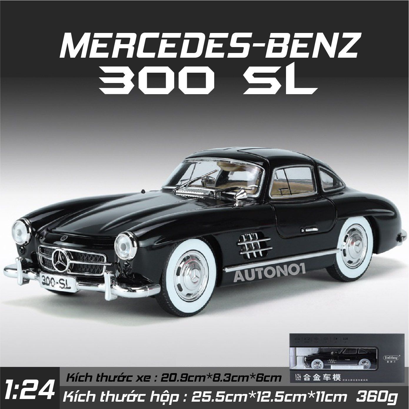  Mô hình xe Mercedes-Benz 300 SL full open có đèn có âm thanh đánh lái được tỉ lệ 1:24 Jinlifang OT433 