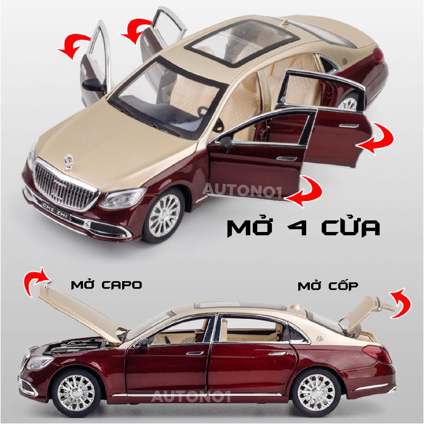  Mô hình xe Mercedes Maybach S600 full open tỉ lệ 1:24 Chezhi OT443 