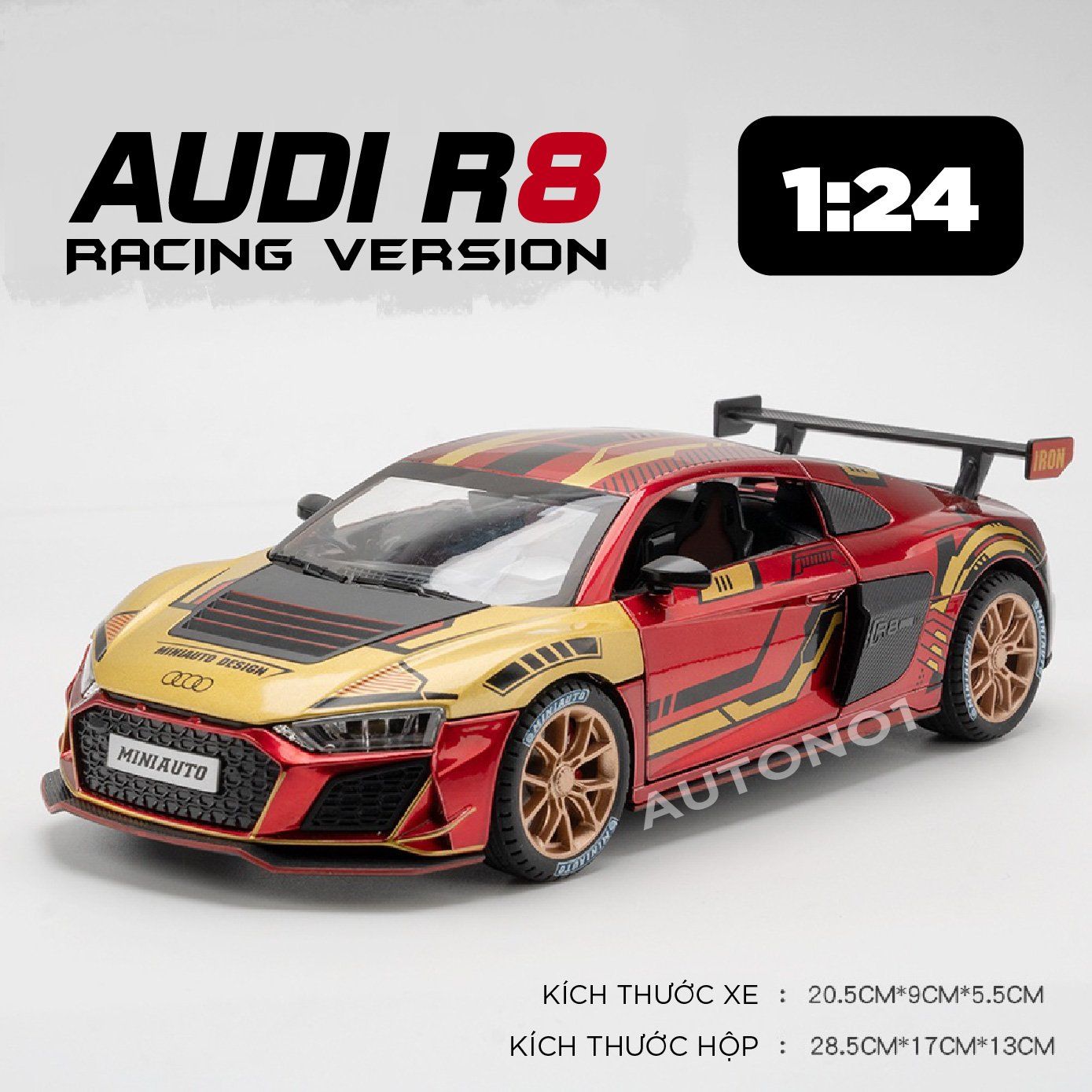  Mô hình xe Audi R8 V10 full open , đánh lái được tỉ lệ 1:24 Miniauto OT354 