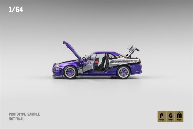  Mô hình xe Nissan Skyline R34 Z-Tune - Candy Purple Sliver HEC 2025 giới hạn 999pcs tỉ lệ 1:64 PGM OT64283 