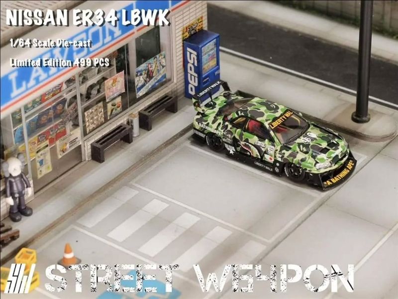  Mô hình xe Nissan Skyline Super Silhouette ER34 BAPE CAMO mở capo limited 499pcs tỉ lệ 1:64 Street weapon OT64230 