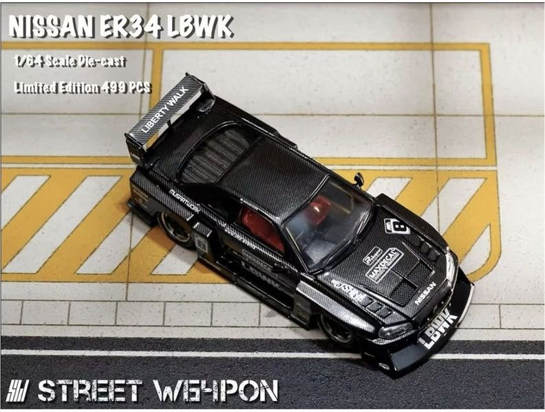 Mô hình xe Nissan ER34 LBWK Black Carbon Special Edition tỉ lệ 1:64 Street Weapon OT64312 