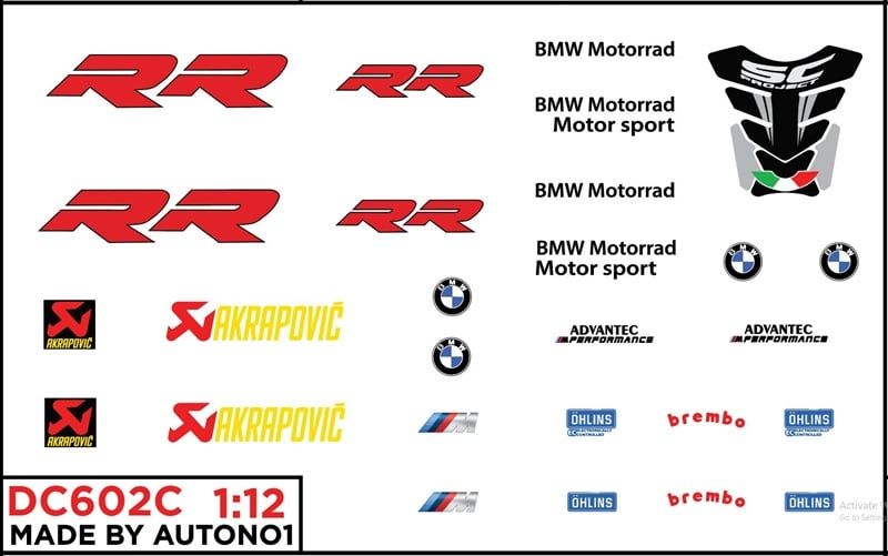  Decal nước độ BMW S1000 - RR - Motorad cho mô tô tỉ lệ 1:12 Autono1 DC602C 
