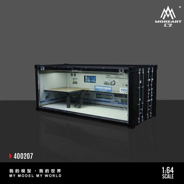  Hộp trưng bày mica container mô phỏng gara sữa chữa có đèn kích thước 38.7x16x16.5cm tỉ lệ 1:64 MoreArt MO400207 
