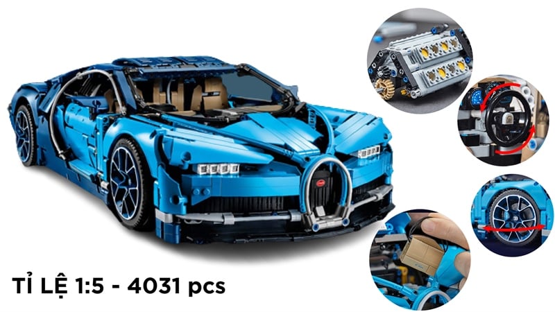  Mô hình xe ô tô lắp ghép Bugatti Chiron 4031 pcs tỉ lệ 1:5 LG015 