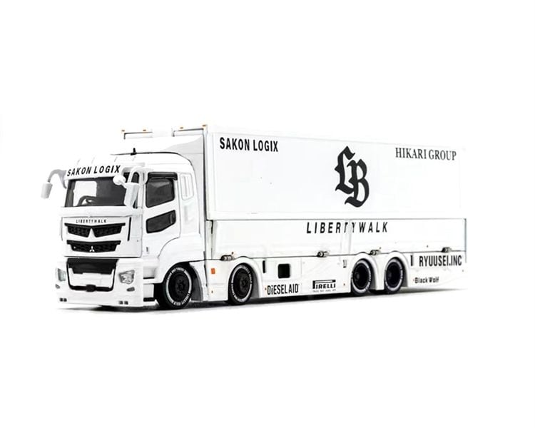 Mô hình xe Liberty Walk LB-Trucks Mitsubishi Fuso Super Great Transporter Sakon Logix – White tỉ lệ 1:64 GCD Models OT64142 