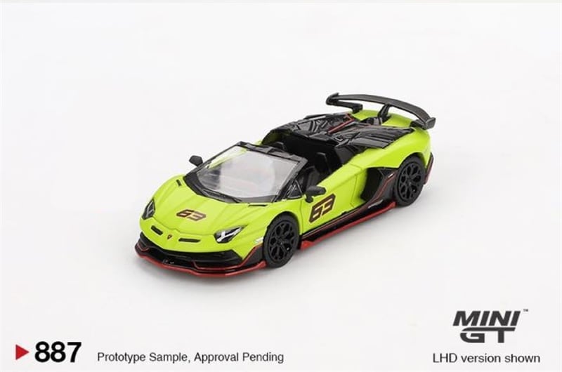  Mô hình xe Lamborghini Aventador SVJ 63 Roadster Verde Shock bản card tỉ lệ 1:64 MiniGT MGT00887 