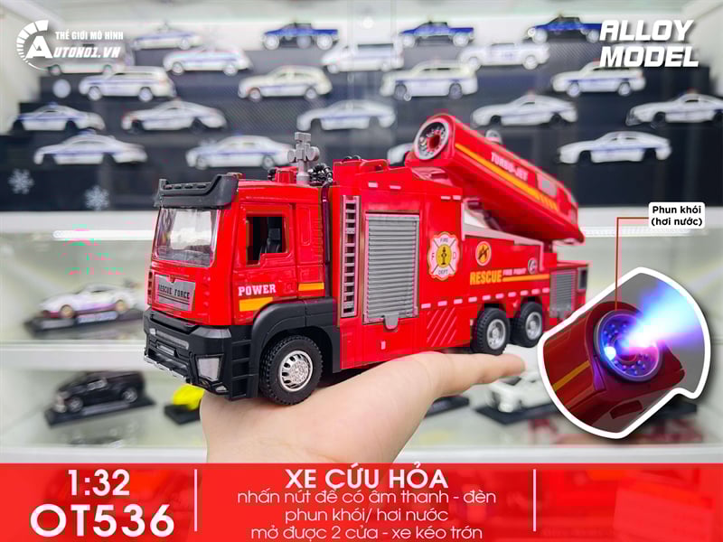 Mô hình xe cứu hỏa phun hơi nước/phun khói - có đèn - âm thanh tỉ lệ 1:32 Ty models OT32045 