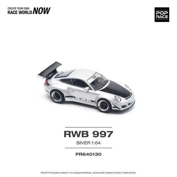  Mô hình xe Porsche RWB 997 Silver tỉ lệ 1:64 Poprace PR640130 