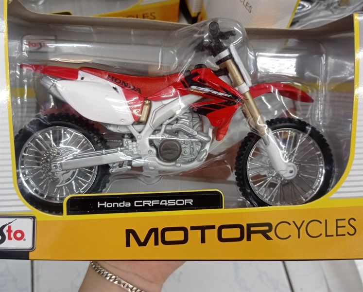  Mô hình xe cào cào Honda CRF450 red white tỉ lệ 1:12 Maisto 5412 