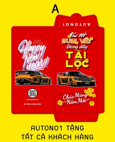  Bao lì xì hình xe kiểu bao dọc chúc mừng năm mới 2025 kích thước 8x16cm Autono1 LX008 