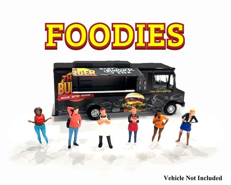  Set mô hình 6 nhân vật bán đồ ăn Foodie bằng kim loại tỉ lệ 1:64 American Diorama - Mijio AD-64531MJ 