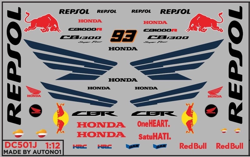  Decal nước độ Repsol - Redbull - cánh wing Honda CBR CB1300 dán mọi nền màu cho xe mô hình tỉ lệ 1:12 Autono1 DC501J 