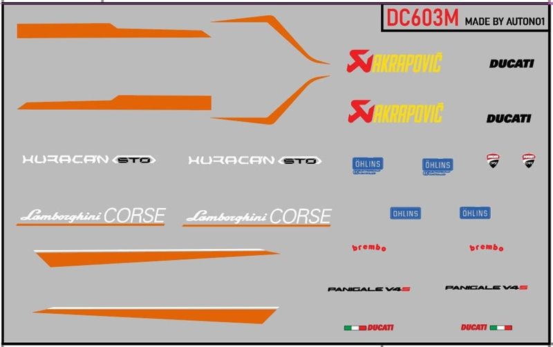  Decal nước độ Ducati Panigale V4 Huracan STO Lamborghini Corse custom tỉ lệ 1:12 Autono1 DC603 