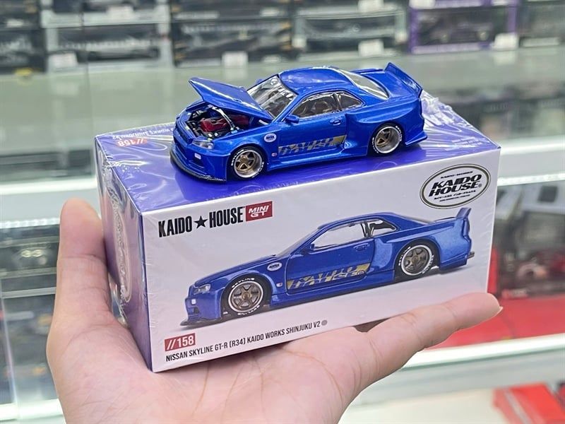  [Hàng Loose] Mô hình xe Nissan Skyline GT-R (R34) Kaido Works (V2 Aero) SHINJUKU V2 tỉ lệ 1:64 KHMG158L 
