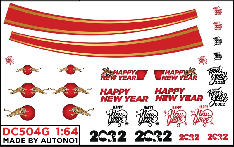  Decal nước Happy New Year 2022 Red 1:64 Autono1 DC504g 