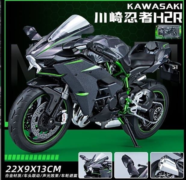  Mô hình xe Kawasaki Ninja H2 H2R tỉ lệ 1:9 Huayi Alloy 8134 