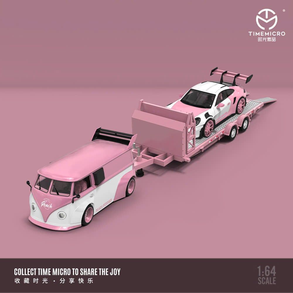  Mô hình xe Volkwagen T1 - Porsche 992 GT3 RS Peach Pink Powder tỉ lệ 1:64 Time micro 