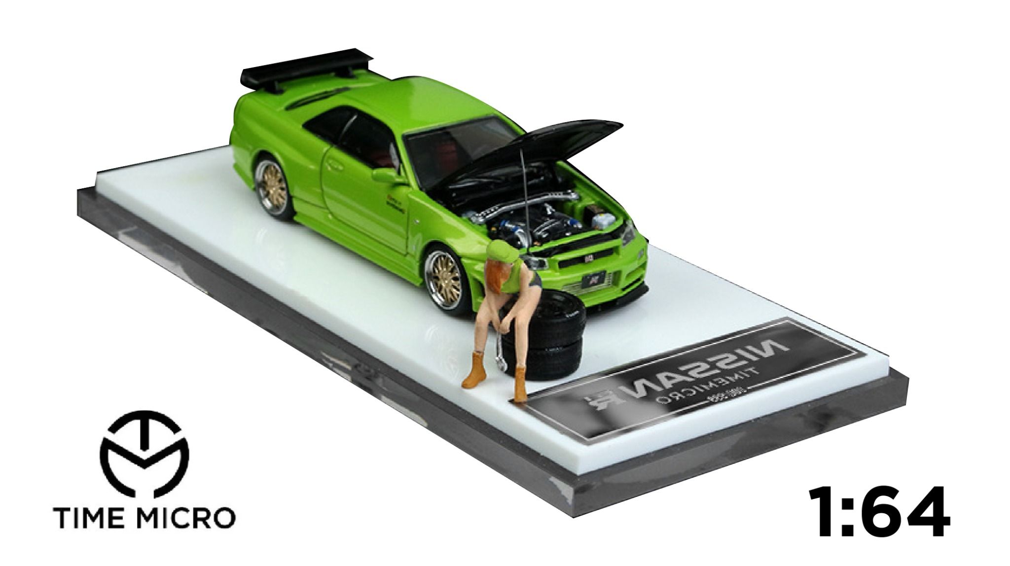  Mô hình xe ô tô Nissan GT R34 green metallic tỉ lệ 1:64 Time Micro TM643412 