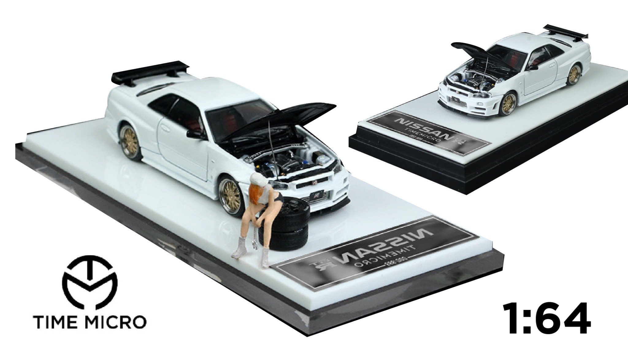  Mô hình xe ô tô Nissan GT R34 white tỉ lệ 1:64 Time Micro TM643413 