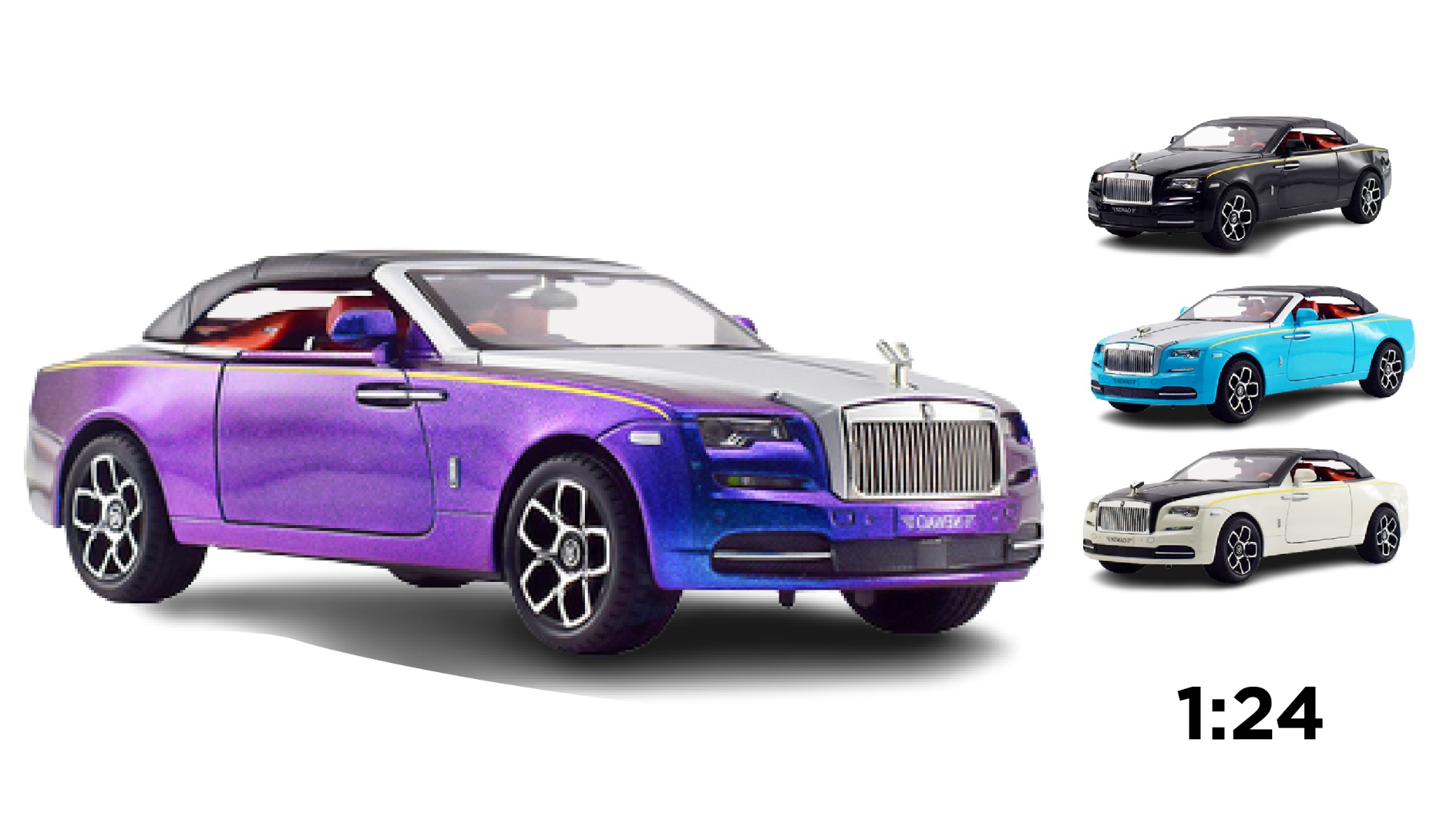  Mô hình xe Rolls-Royce Dawn full open, mui tháo rời, tặng kèm dù tỉ lệ 1:24 Newao OT311A 