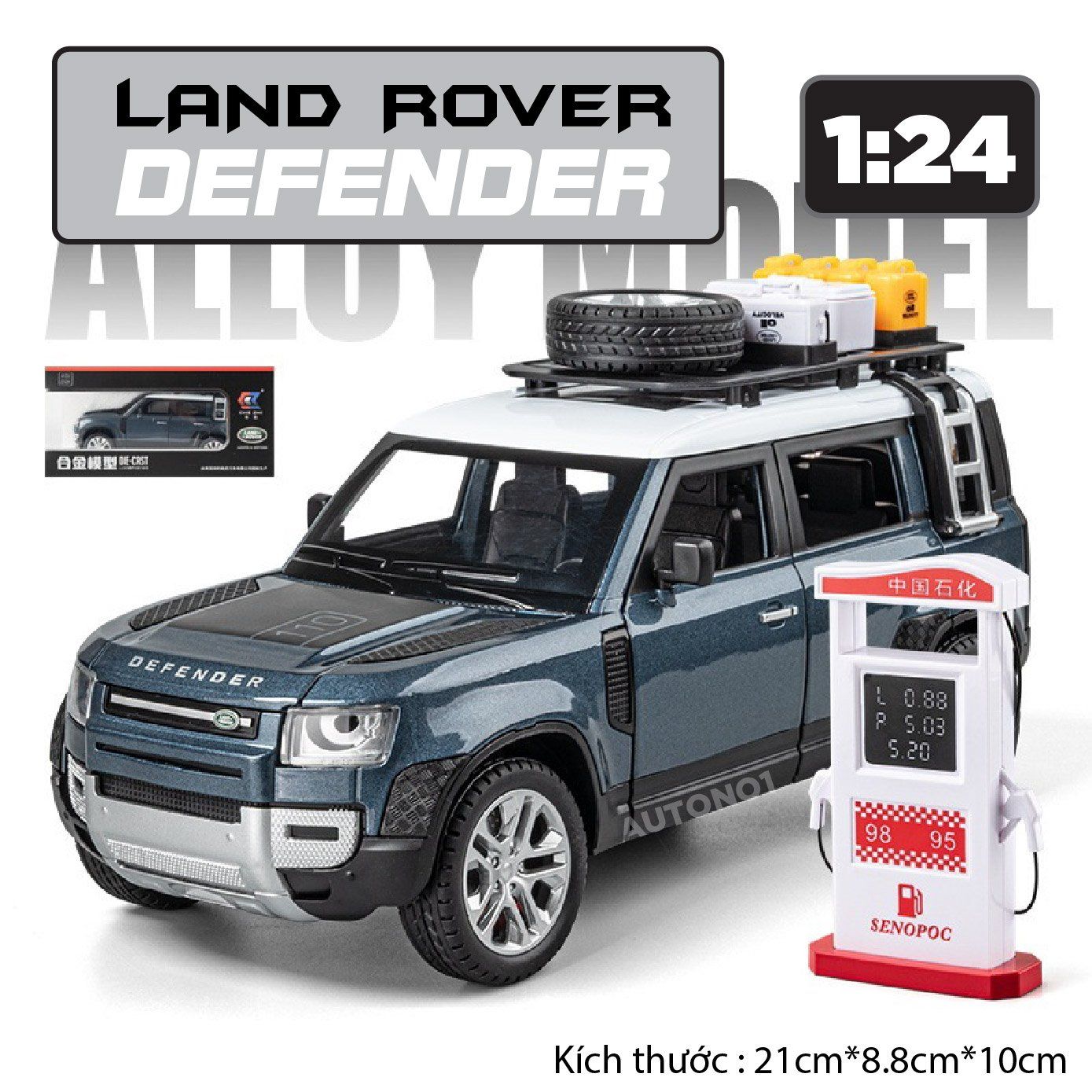  Mô hình xe ô tô Land rover Defender full open có phụ kiện đi kèm - có đèn có âm thanh tỉ lệ 1:24 Chezhi OT440 