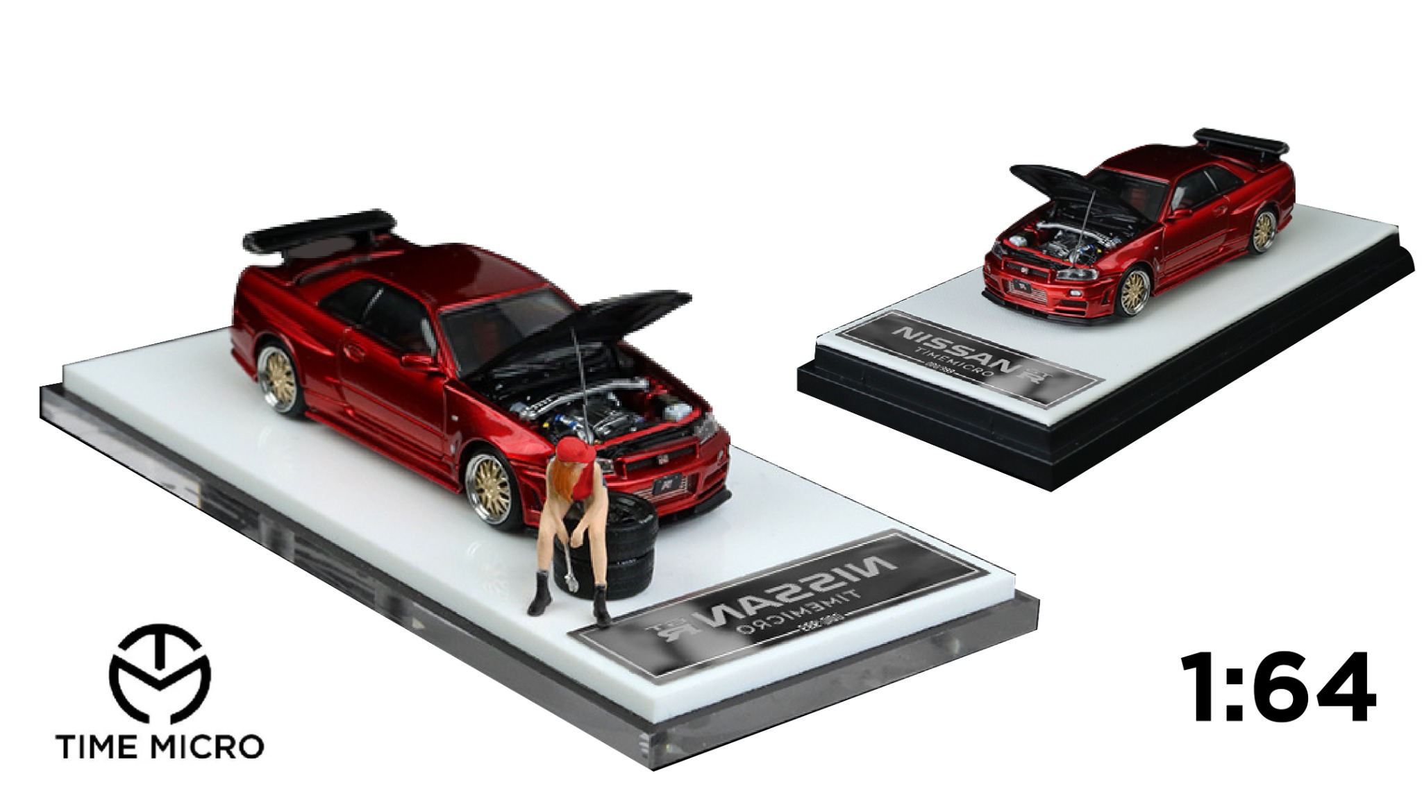  Mô hình xe ô tô Nissan GT R34 red metallic tỉ lệ 1:64 Time Micro TM643411 