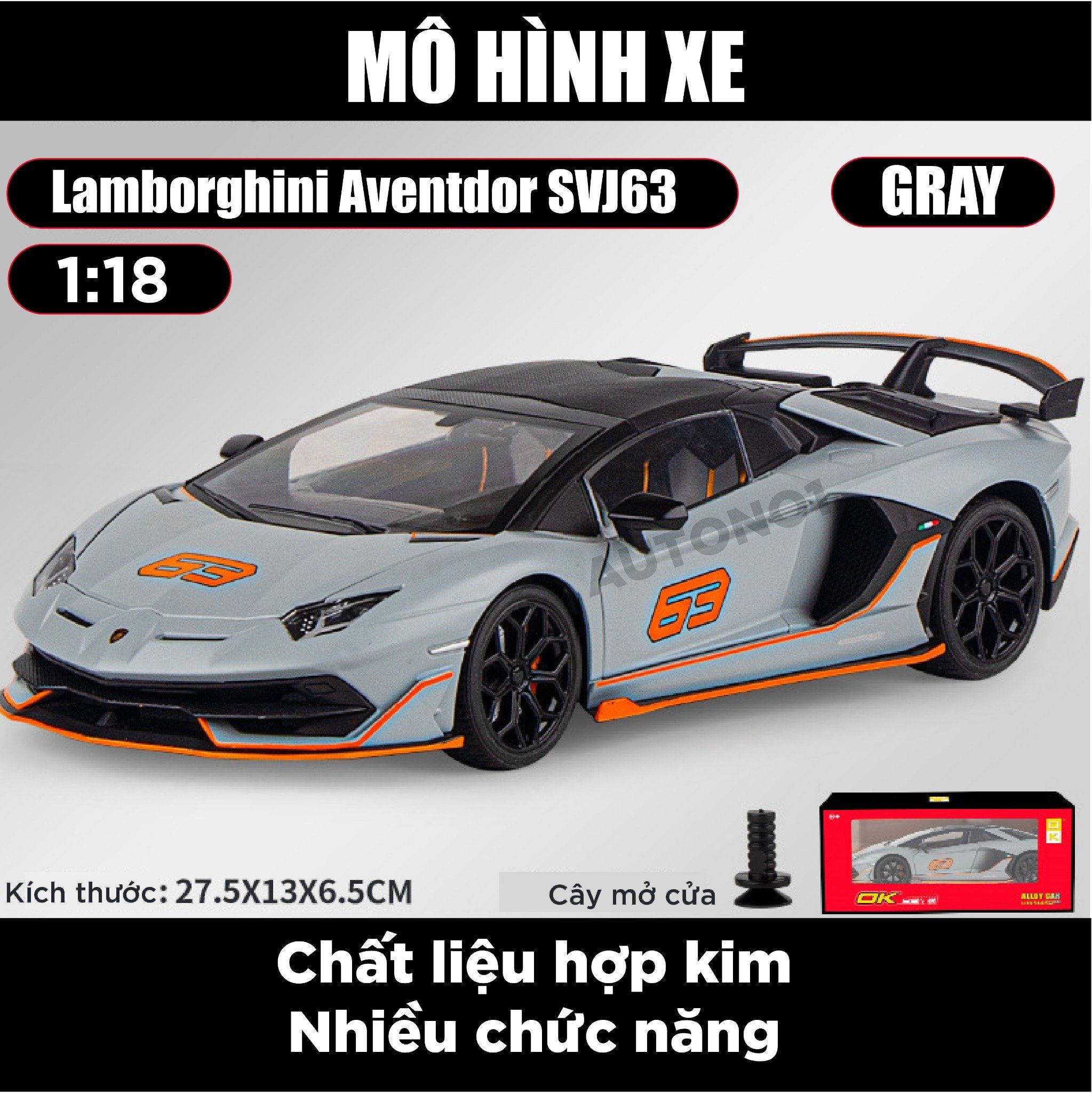  Mô hình xe Lamborghini Aventador Svj63 đánh lái được full open, mui xe có thể tháo rời tỉ lệ 1:18 OK Models OT428 