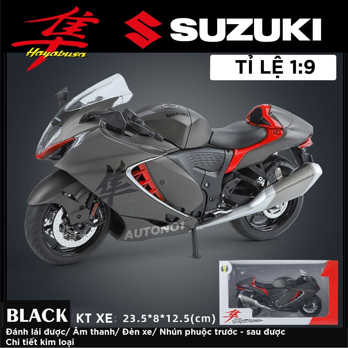 Mô hình xe Suzuki Hayabusa 1300 tỉ lệ 1:9 Huayi Alloy MT09004 