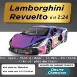  Mô hình xe Lamborghini Revuelto chrome color đánh lái được - full open - có đèn - âm thanh tỉ lệ 1:24 Alloy model OT24063 