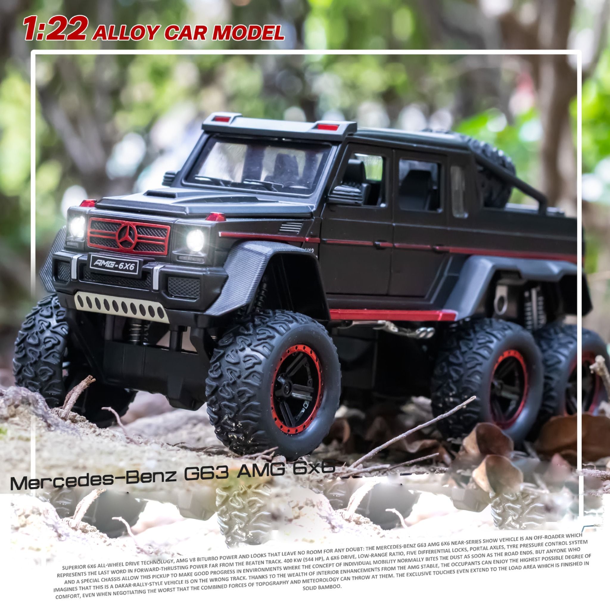  Mô hình xe ô tô Mercedes-Benz G63 V12 Off Road 6x6 full open tỉ lệ 1:22 Chezhi OT376 