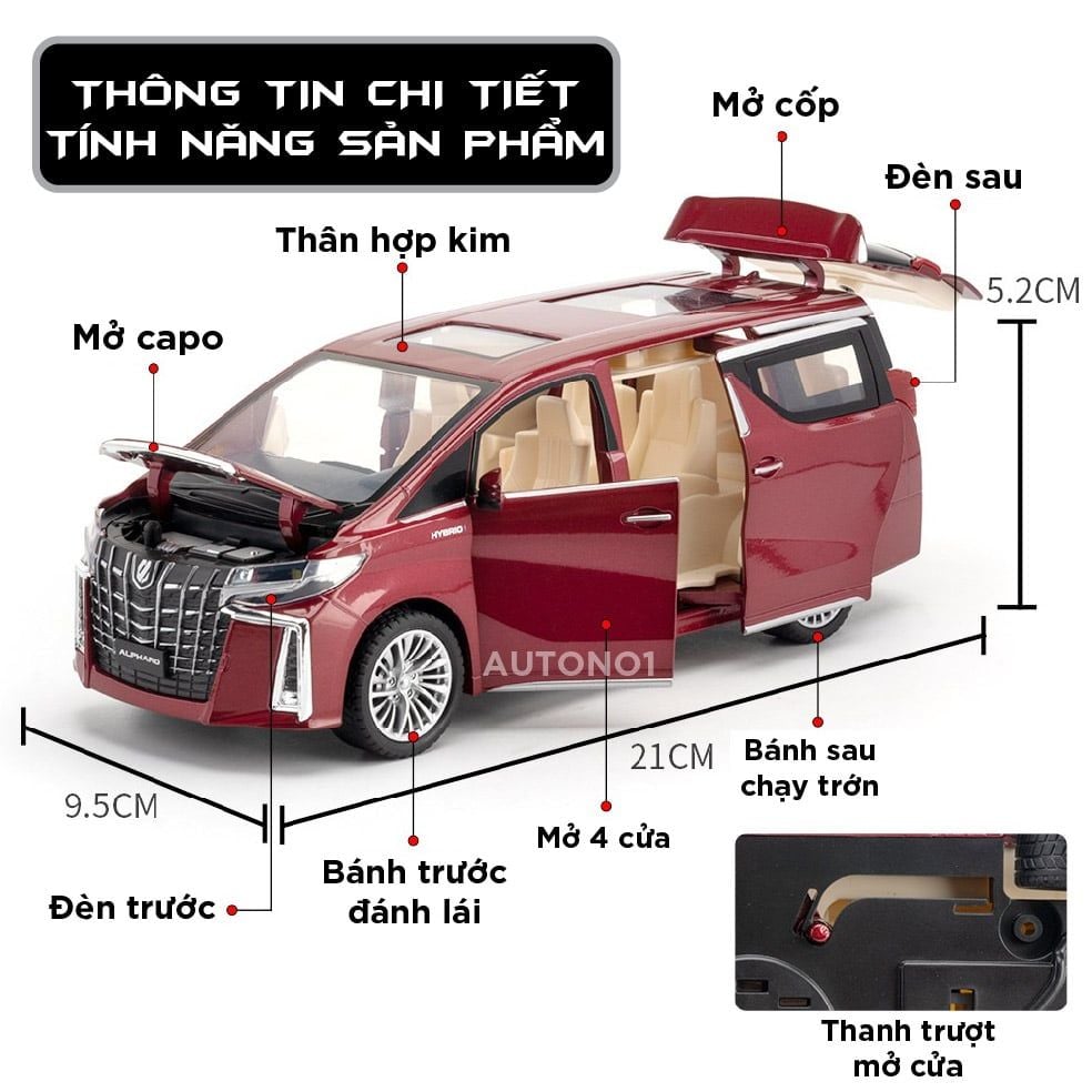  Mô hình xe Toyota Alphard 2022 full open - full kính - đánh lái được tỉ lệ 1:24 Metal Model OT441 