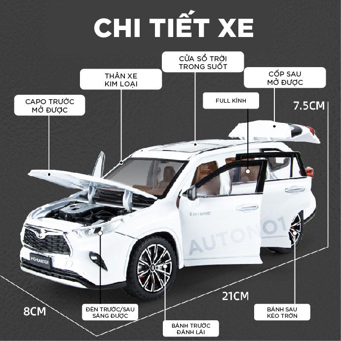  Mô hình xe Toyota Highlander đánh lái được full open tỉ lệ 1:24 Jinlifang OT045 