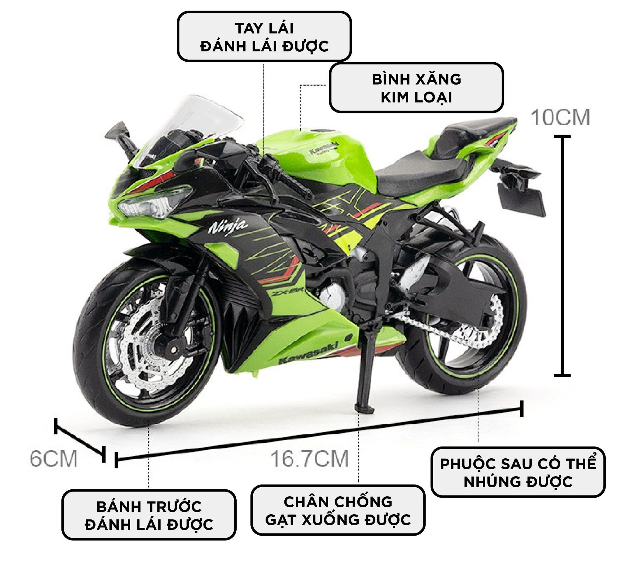  Mô hình xe Kawasaki Ninja ZX-6R 1:12 Makeda Model MT067 