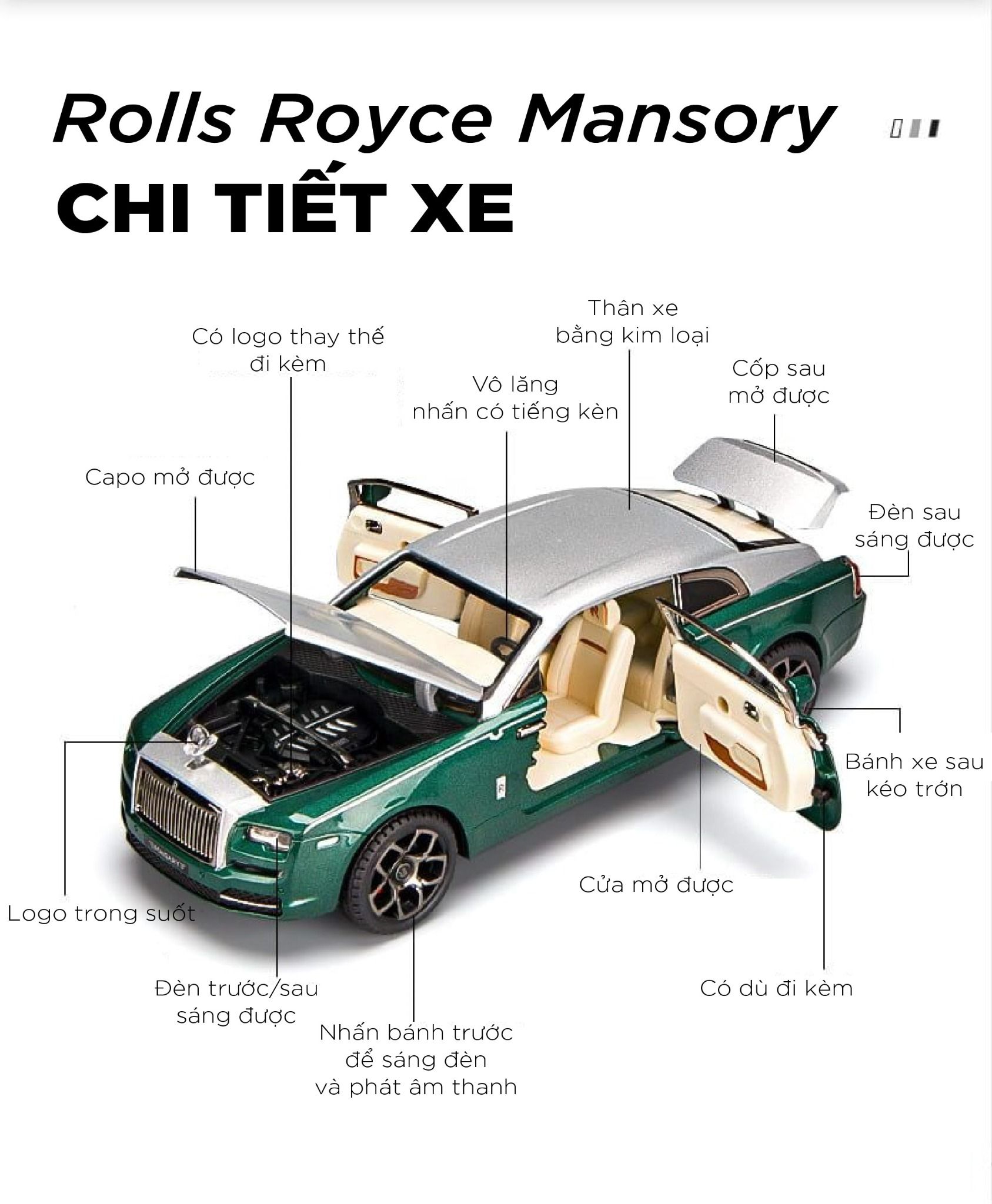  Mô hình xe Rolls Royce Mansory full open tỉ lệ 1:22 OT350 Alloy Model 