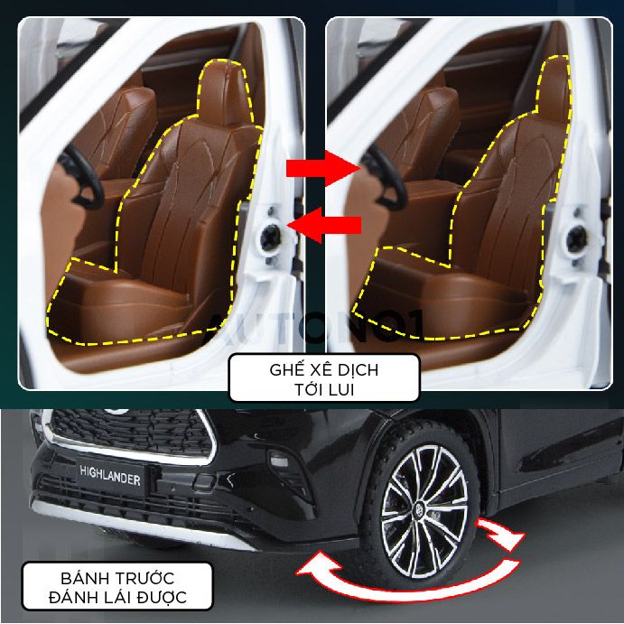  Mô hình xe Toyota Highlander đánh lái được full open tỉ lệ 1:24 Jinlifang OT045 