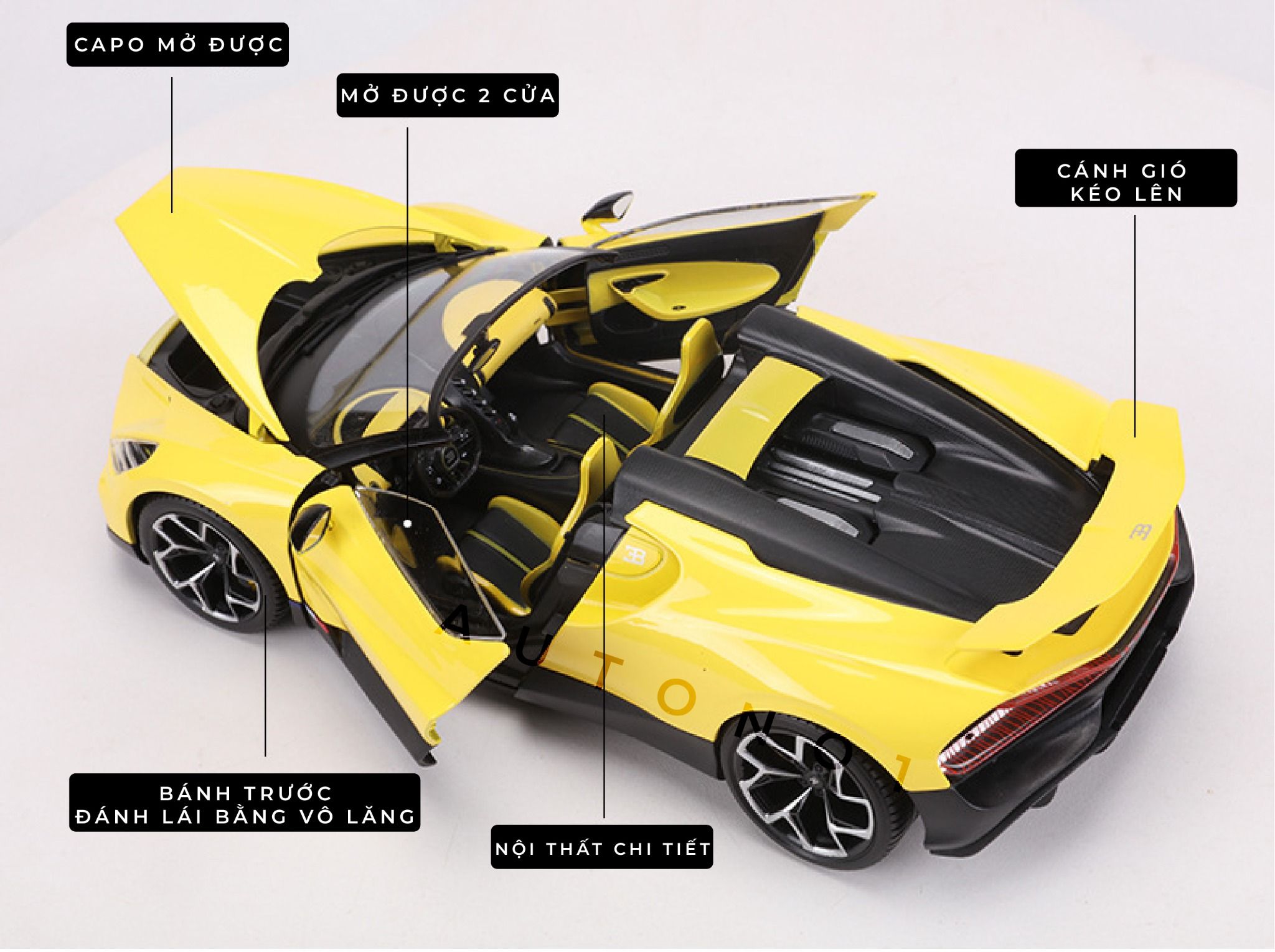  Mô hình xe Bugatti Mistral Yellow open top full open - đánh lái được tỉ lệ 1:18 Bburago18-11051 OT18008 