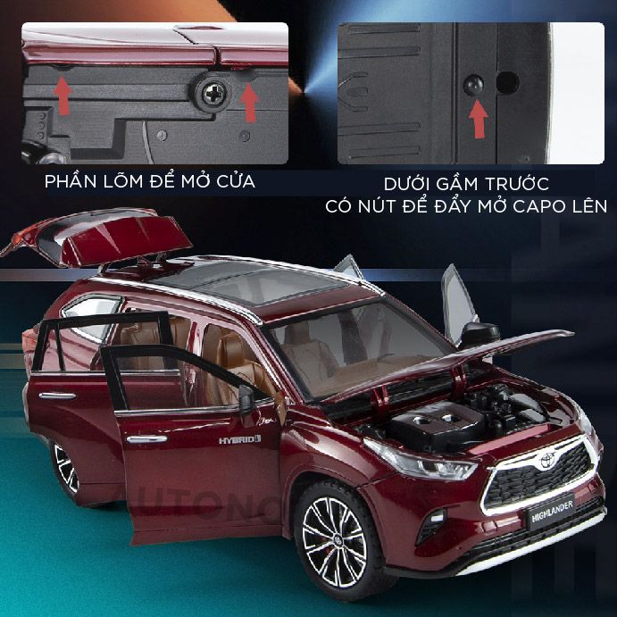  Mô hình xe Toyota Highlander đánh lái được full open tỉ lệ 1:24 Jinlifang OT045 