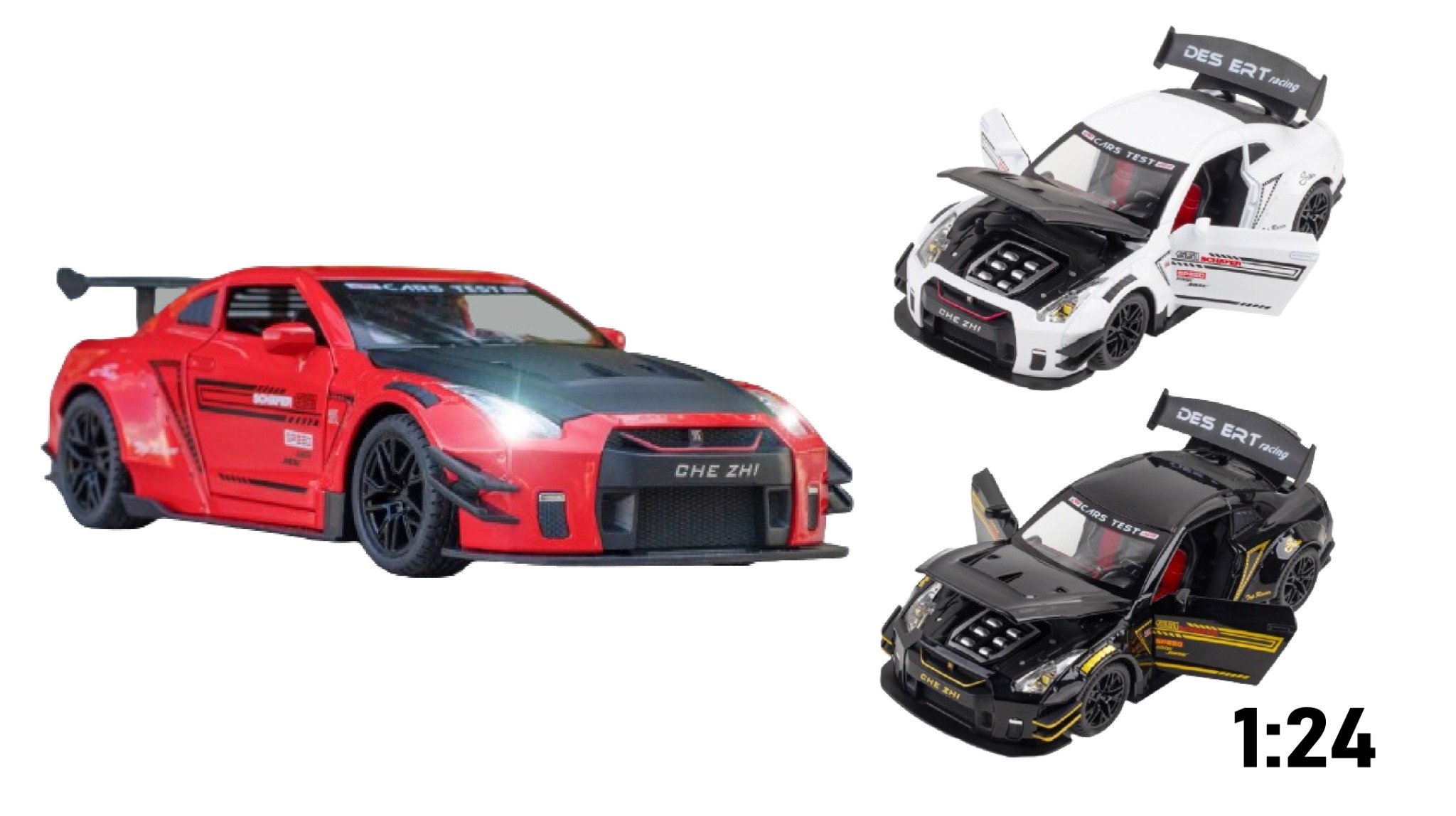  Mô hình xe Nissan Gt R35 full open có đèn - âm thanh tỉ lệ 1:24 Chezhi OT449 