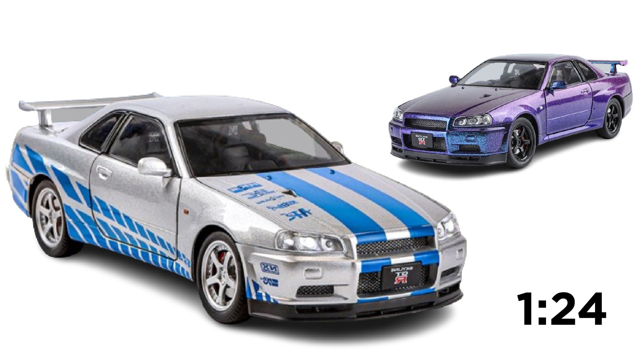  Mô hình xe ô tô Nissan Skyline GT-R R34 Fast & Furious F&F full open - full kính - đánh lái được - có đèn/âm thanh tỉ lệ 1:24 Jinlifang OT512 