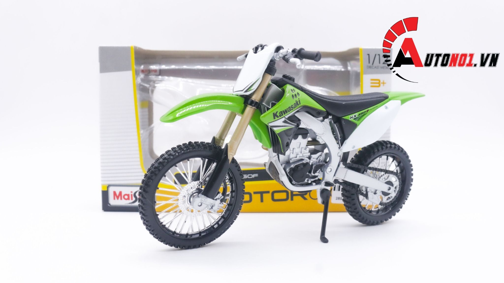  Mô hình xe cào cào Kawasaki KX450F green tỉ lệ 1:12 Maisto 1499 