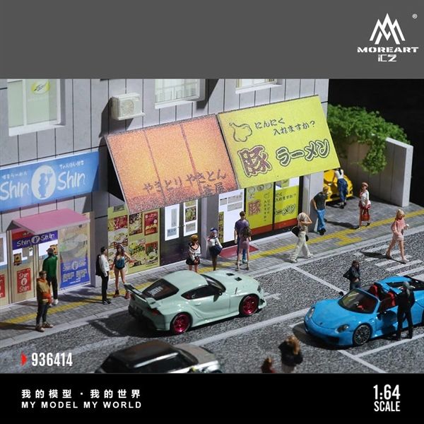  Mô hình trưng bày mô phỏng bãi đõ xe apanese Street Small Shop Lighting Version Scene Simulation tỉ lệ 1:64 MoreArt MO936414 