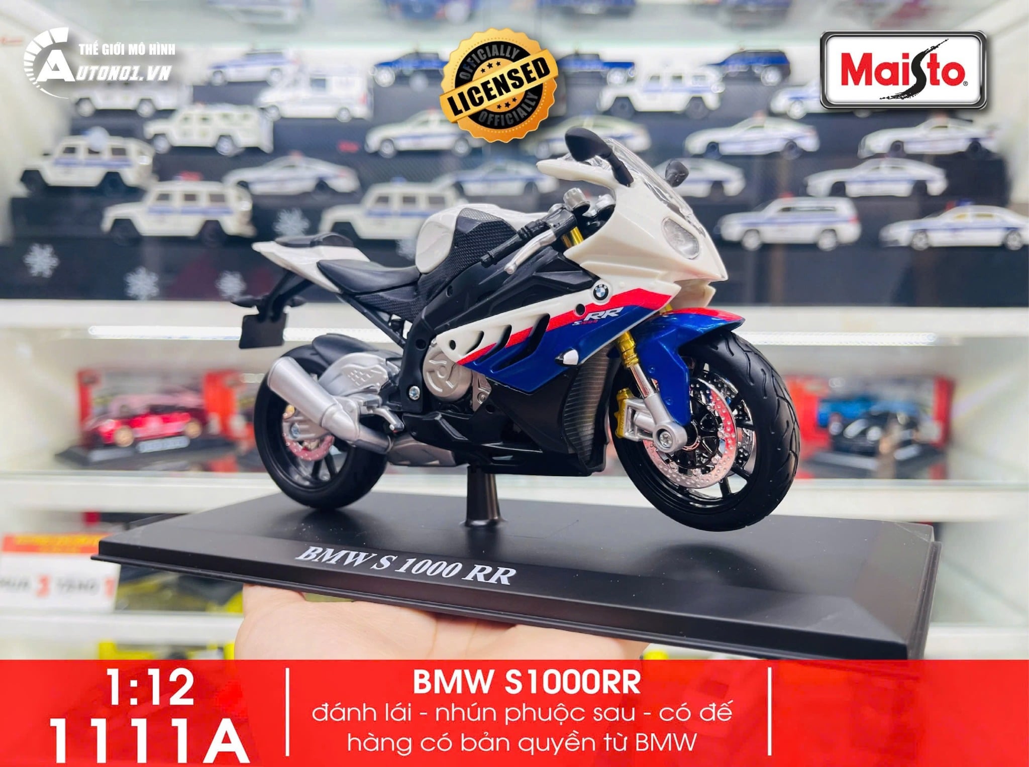  Mô hình xe Bmw s1000rr white blue 1:12 Maisto 1111 