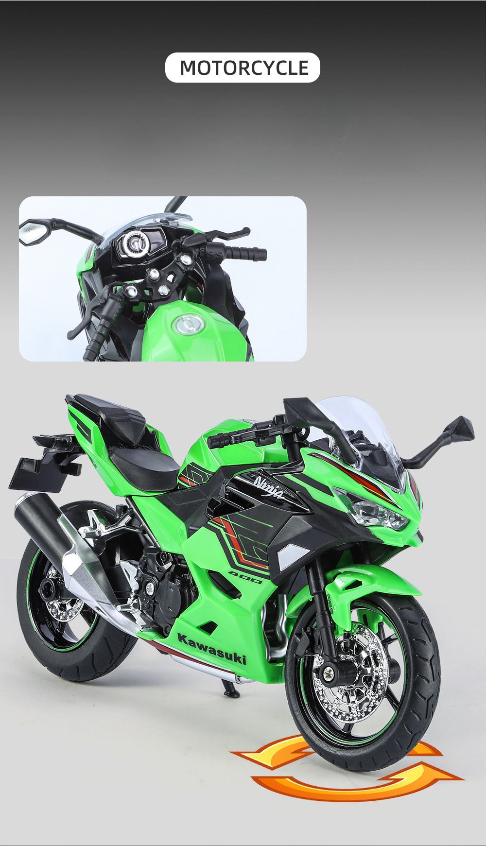  Mô hình xe Kawasaki Ninja 400 có đế tỉ lệ 1:12 Huayi Alloy MT060 