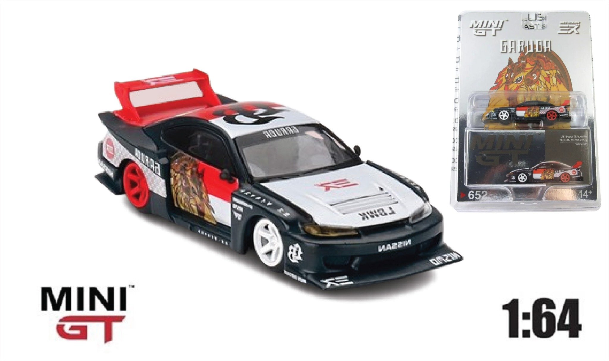  Mô hình xe ô tô LB-Super Silhouette Nissan SILVIA (S15)“GARUDA” bản card tỉ lệ 1:64 MiniGT MGT00652-R 