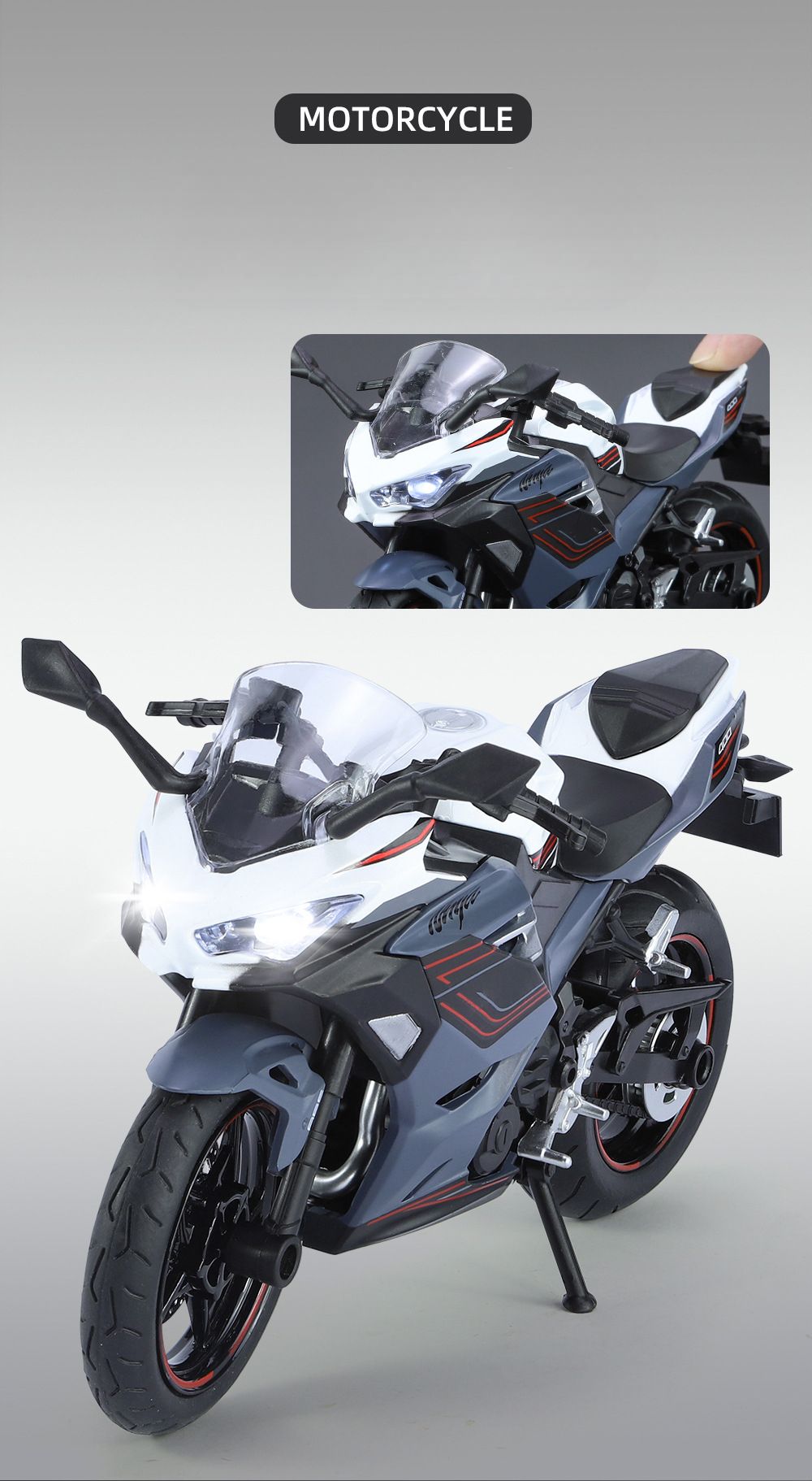  Mô hình xe Kawasaki Ninja 400 tỉ lệ 1:12 Huayi Alloy MT059 